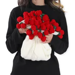 SALUDABLE 花束になるブランケット 完成品 フラワーブランケット 花 ブーケ 編み物 贈り物 (レッド 薔薇 110cm)