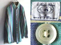 希少 USA製 90sビンテージ Brooks Brothers ブルックスブラザーズ コットン マルチストライプ BDシャツ M グリーン ネイビー