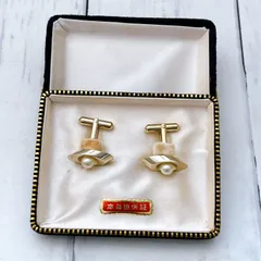 本真珠 保証タグ付き カフスボタン ゴールド 一粒パール ヴィンテージ