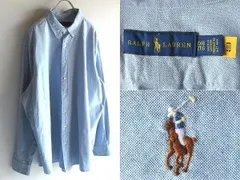 現行/QRコードタグ RALPH LAUREN ラルフローレン ポロポニーロゴ刺繍 オックスフォード BDシャツ 2XB 2TG サックスブルー 特大サイズ