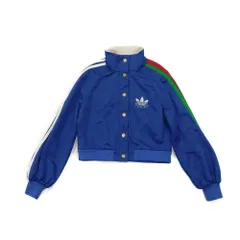 GUCCI グッチ トレフォイル ロゴ クロップド ジャケット ウェブ ストライプ ショート トラック スナップボタン XS 160/84Y アディダス コバルトブルー ジャージ 693406 XJEGU 4153