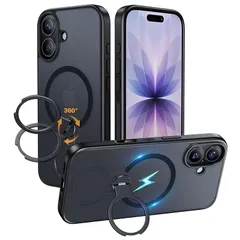 【新品】 NIMASO iPhone 17 ケース【米軍MIL規格 MagSafeアクセサリー対応 360°回転スタンド カメラコントロールカバー 横縦両立 指紋防止】 落下防止 耐衝撃 いphone 17 用 半透明 ワイヤレス充電対応 ストラップホール 1