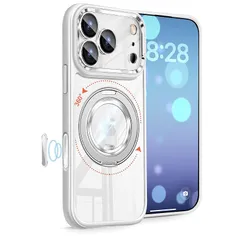 【新品】 DAMESINE iPhone 17 Pro用ケースMagsafe対応 クリアアクリル背面 シリコン耐衝撃360度マグネットリングスタンド付き 薄型 カメラコントロールボタン オシャレなカメラカバー着脱可能 かわいい アイフォン17プロケース ホワイ