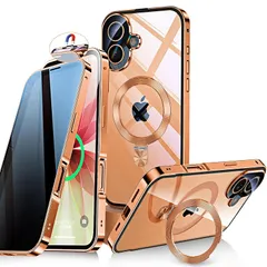 【新品】 Bluoocase【自動スライドロック！3in1スタンド・覗き見防止】iPhone 17 用 ケース 全面保護 Magsafe対応・CDリング 縦横両立 アイフォン17 カバー 9H強化ガラス ワイヤレス充電 両面 一体型レンズ保護 高感度タッチ ス