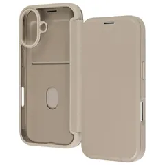【新品】 レイ・アウト iPhone 17用 ケース 手帳型 クリア フリップ 背面クリア 耐衝撃 マグネット 衝撃吸収 透明 保護 シンプル カバー スマホカバー スマホケース ベージュ 1