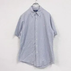 古着 used　RALPH LAUREN　ラルフローレン　半袖シャツ　CUSTOM FIT　ストライプ柄　青　ブルー　Lサイズ