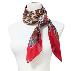 イヴサンローラン スカーフ ペイズリー シルク 大判 105cm YSL 赤 【Yves Saint Laurent】Vintage Silk Large Scarf - Red Paisley (105cm)
