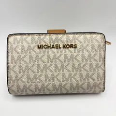 MICHAEL KORS マイケルコース 二つ折り財布 MK柄 ホワイト ベージュ レザー コンパクトウォレット