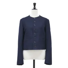 tricot COMME des GARCONS トリコ コム デ ギャルソン ジャケット ネイビー 紺 サイズ:Ｍ | ウール ノーカラー ジャケット / ボレロ | 長袖 コンパクト クルーネック | 日本製 | アウター ブルゾン【レディース】【中古】のサムネイル