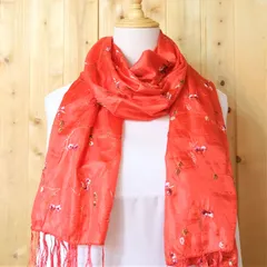 ストール　レッドカラー　小花模様　NO2