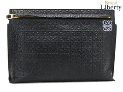 【美品】ロエベ LOEWE Tポーチ リピートアナグラム フラットポーチ セカンドバッグ クラッチバッグ ハンドバッグ ブラック ゴールド金具 カーフレザー 107.55.K05