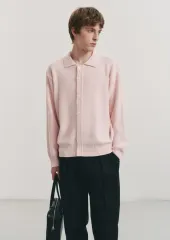 ピンク ニト カーディガン メンズ