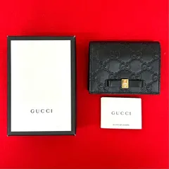 ほぼ未使用 箱付き GUCCI グッチ シマ GG ロゴ 金具 リボン モチーフ レザー 本革 カードケース 名刺入れ ミニ ウォレット ブラック 41863