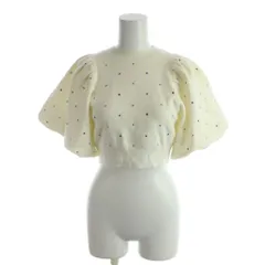 スナイデル SNIDEL 24AW ホットフィットクロップドニットプルオーバー 半袖 ニット セーター F 白 ホワイト パフスリーブ 半袖 ラウンドネック ラインストーン装飾 SWNT244235 /AP