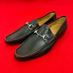 極 美品 GUCCI グッチ ホースビット 金具 レザー 本革 ローファー スリッポン シューズ 靴 43 1/2 サイズ メンズ ブラック レッド 1127t