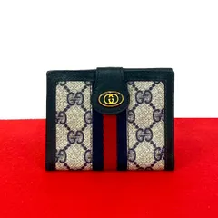 極 美品 GUCCI グッチ オールドグッチ シェリーライン GG ロゴ 柄 レザー 二つ折り 財布 ミニ ウォレット ネイビー レッド 40300