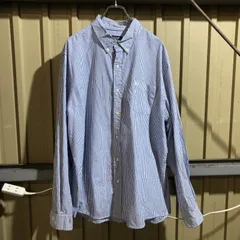 2018 CHAPS 長袖シャツ ブルー XXL チャップス ストライプ柄 ワンポイント 刺繍ロゴ 古着卸 アメリカ仕入