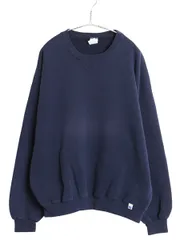 【お得なクーポン配布中!】 90s ラッセル 無地 スウェット メンズ レディース XXL 古着 オールド トレーナー 前V 裏起毛 ワンポイント 大きいサイズ ブランク ネイビー