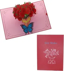 CAWKAY 3Dメッセージカード 薔薇花束 バラ ばら 立体ポップアップカード 記念日 誕生日 飛び出すカード お祝い ギフト 封筒付き (レッド,  A5)