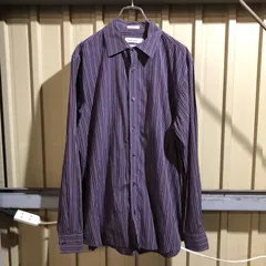 2019 Calvin Klein 長袖シャツ パープル M カルバンクライン ストライプ柄 古着卸 アメリカ仕入