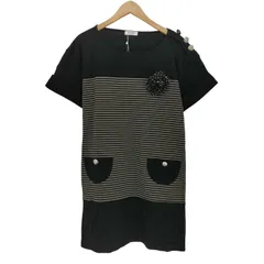 ランバン LANVIN コサージュ付き ボートネック  ボーダー柄 ワンピース チュニック レディース  38のサムネイル
