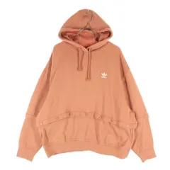 美品 adidas アディダス トレフォイルロゴ 長袖 変形 スウェットパーカー M ピンク レディース 古着
