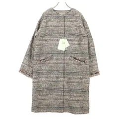 未使用 NATURAL BEAUTY Purpose ナチュラルビューティーパーパス 米沢織 長袖 比翼仕立て ノーカラーコート 38 ピンク レディース 古着