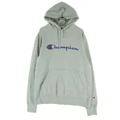 美品 Champion チャンピオン ロゴプリント 長袖 スウェットパーカー L グレー メンズ 古着
