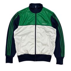 古着 アディダス adidas トラックジャケット ジャージ 切替デザイン クリーニング済み 緑 白 紺 メンズM
