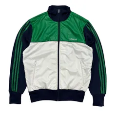 古着 アディダス adidas トラックジャケット ジャージ 切替デザイン クリーニング済み 緑 白 紺 メンズM