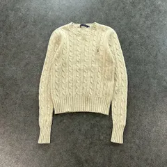 Ralph Lauren Cable Chain Knit Sweater ラルフローレン ケーブル チェーン ニット セーター クルーネック ワンポイント刺繍 クロップド  短丈 カシミヤ混 レディース