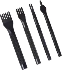 lulubelle 4点セット 菱目打ち丸穴 ポンチセット レザークラフト 革細工 穴あけ間隔 縫い穴 打ち具 (黒,  3ｍｍ)