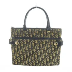 クリスチャンディオール Christian Dior ハンドバッグ トート キャンバス レザー トロッター ロゴ ベージュ 紺 ネイビー ■GY18 /MQ ■OH