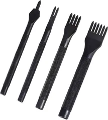 lulubelle 4点セット 菱目打ち丸穴 ポンチセット レザークラフト 革細工 穴あけ間隔 縫い穴 打ち具 (黒,  5mm)