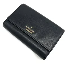 kate spade new york ケイトスペード ニューヨーク 三つ折り財布 長財布 ブラック 黒 レザー 本革 がま口 クラスプ ロゴ金具