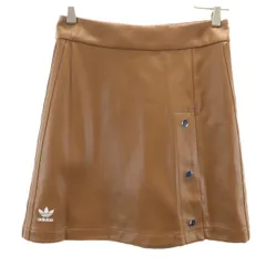 adidas Originals アディダスオリジナルス トレフォイルロゴ フェイクレザー ミニスカート M ブラウン レディース 古着