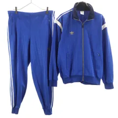 adidas アディダス 80s ヴィンテージ ロゴストライプ柄 トラックジャケット 上下 セットアップ O ブルー デサント ジャージ メンズ 古着