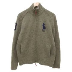 ポロ ラルフローレン POLO RALPH LAUREN ドライバーズニット カーディガン エルボーパッチ ナンバリング ビッグポニー M グレー /JS ■GY99