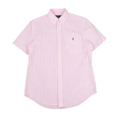 ラルフローレンRalph Lauren ポニー刺繍ストライプ半袖シャツ ピンク白SP