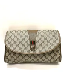 GUCCI グッチ オールドグッチ クラッチバッグ  ブラウン 茶色 GGスプリーム キャンバス レザー シェリーライン セカンドバッグ