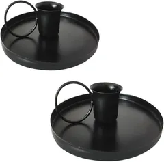 NASSIA 燭台 2個セット キャンドルホルダー 北欧レトロ ろうそく足 ヴィンテージ キャンドルスタンド (ブラック,  10.5x3.5cm)