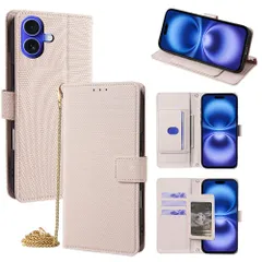 iPhone16/iPhone16e/iPhone16Plus/iPhone16Pro/iPhone16ProMax 手帳型スマホケース レディース｜マグネット式｜金属チェーンショルダー対応｜多機種対応 【アイボリーホワイト XKS】