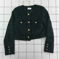 ◇ Θ ルエレ Louere ツイードノーカラージャケット ブラック系 M レディース E  【1602040008191】
