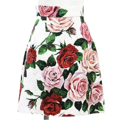 SALE【美品】DOLCE&GABBANA ドルチェ・アンド・ガッバーナ スカート レーヨン x コットン サイズ 36 レディース ジャガード バラ 薔薇 花柄 Aライン ミニ丈 ボトムス ホワイト マルチカラー 白 イタリア製のサムネイル