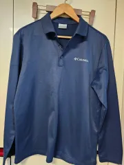 コロンビア ネイビー 長袖 起毛ポロTシャツ 105