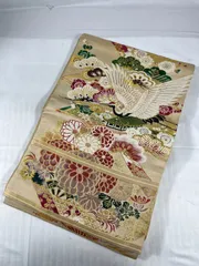 丸帯　鶴　刺繍　帯　着物　和装　和服　ファッション　レディース　婦人　アンティーク　ビンテージ　ヴィンテージ　昭和レトロ　昭和　レトロ