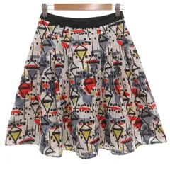 ローラアシュレイ LAURA ASHLEY 美品 フレアスカート 絹 シルク 1 マルチカラー 抽象柄 フレア タック入り ミディ丈 /KB ■GY06