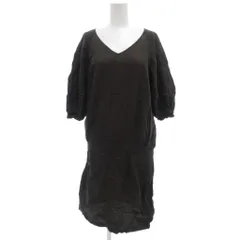 レキップヨシエイナバ L'EQUIPE YOSHIE INABA ワンピース 38 リネン混 半袖 ひざ丈 茶 ブラウン /AE ■GY06