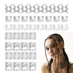 【特価商品】子供用 ヒップホップ 金具 ヘアアクセ 編み込み用 クリップ 多種類 蝶々 髪飾り チョウ ヘアブレイドリング ゴールド ダンス シルバー ヘアアクセサリー ヘアリボン 40個セット 体育祭 ヘアビーズ (シルバー)