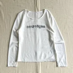 00s　archive　Courrèges　クレージュ　シルバービジュー　ラインストーン　胸元ロゴ刺繍　ロングスリーブ　長袖Tシャツ　カットソー　シルク混　ホワイト　40　Y2K　平成ギャル　フェアリーグランジ　silver line stone logo-T